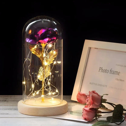 Solène – Rose Préservée sous Cloche en Verre avec LED