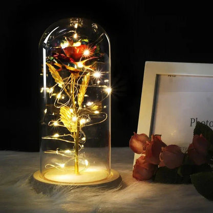 Solène – Rose Préservée sous Cloche en Verre avec LED