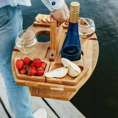 Terra – Table de Pique-Nique Pliable en Bois Naturel pour Vin et Apéritif