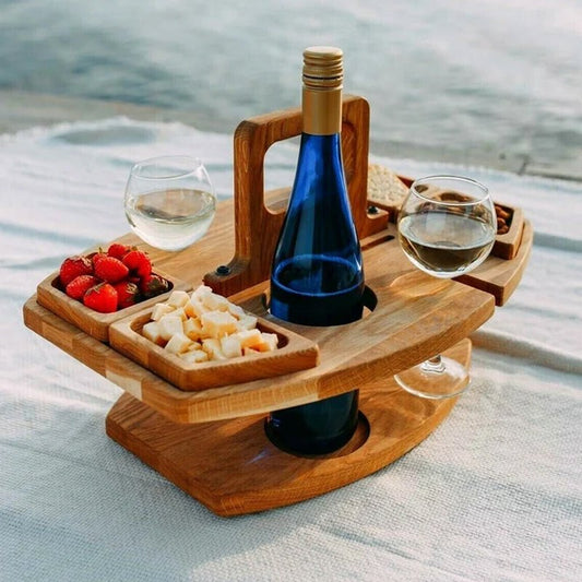 Terra – Table de Pique-Nique Pliable en Bois Naturel pour Vin et Apéritif