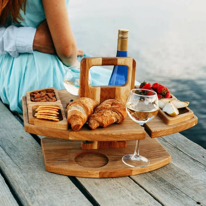 Terra – Table de Pique-Nique Pliable en Bois Naturel pour Vin et Apéritif