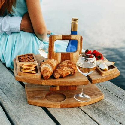 Terra – Table de Pique-Nique Pliable en Bois Naturel pour Vin et Apéritif