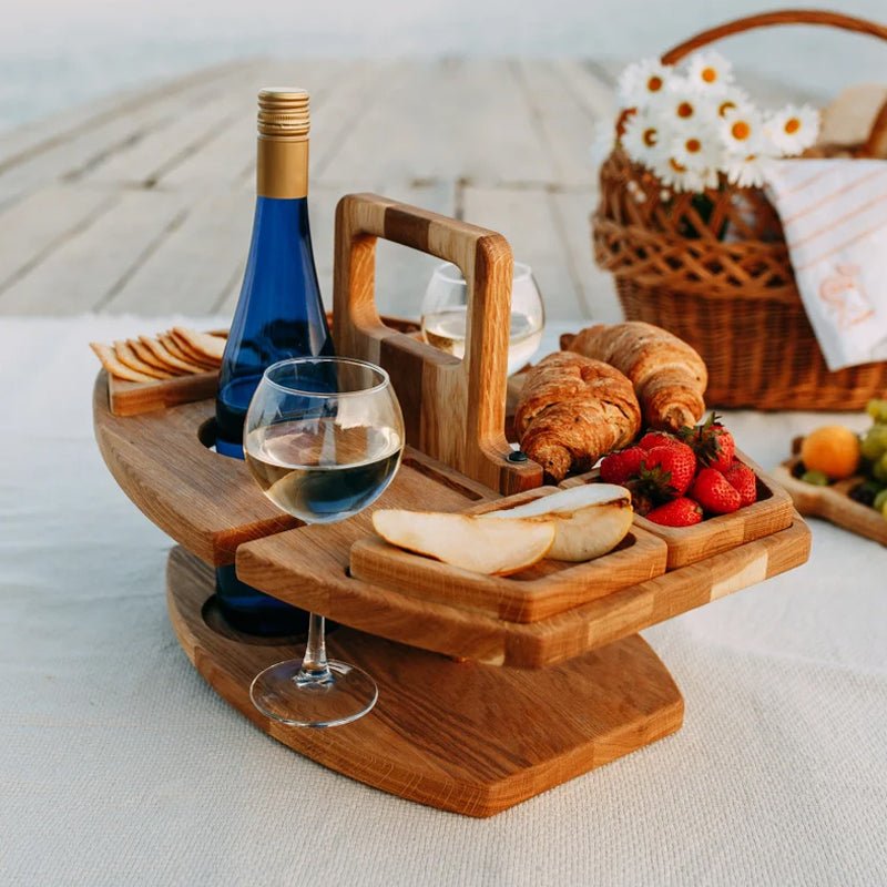 Terra – Table de Pique-Nique Pliable en Bois Naturel pour Vin et Apéritif