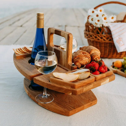 Terra – Table de Pique-Nique Pliable en Bois Naturel pour Vin et Apéritif