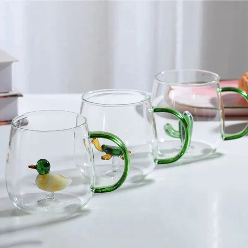 Terra – Tasse en Verre Borosilicate avec Motif Animal 3D Ludique et Élégant