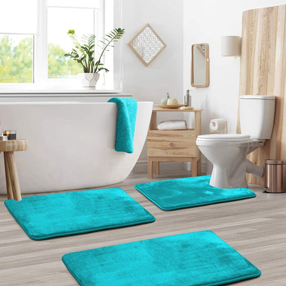 Velora – Tapis de Bain en Velours et Mousse à Mémoire Luxueux et Absorbant – Lot de 3 Pièces