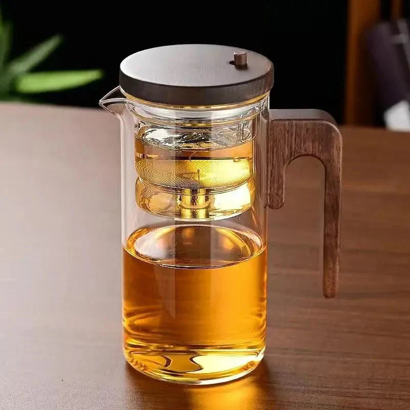 Terra – Théière en Verre Borosilicaté avec Infuseur Acier et Poignée Bois